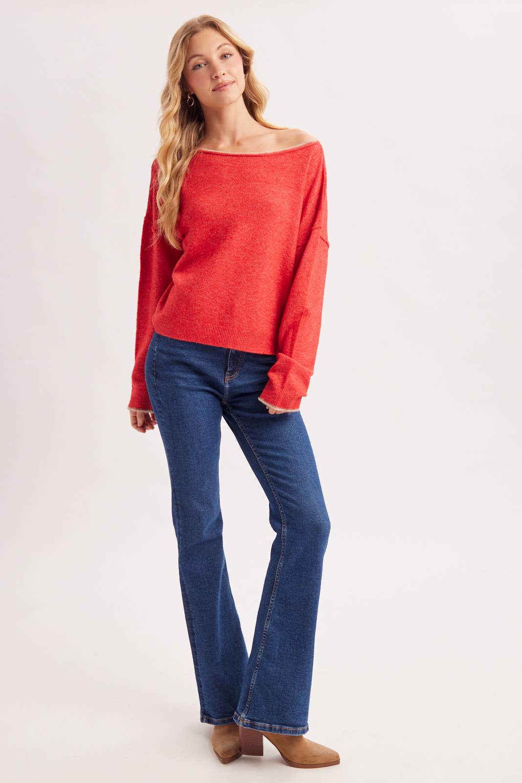 Boat Neck Rolled Trim Sweater
