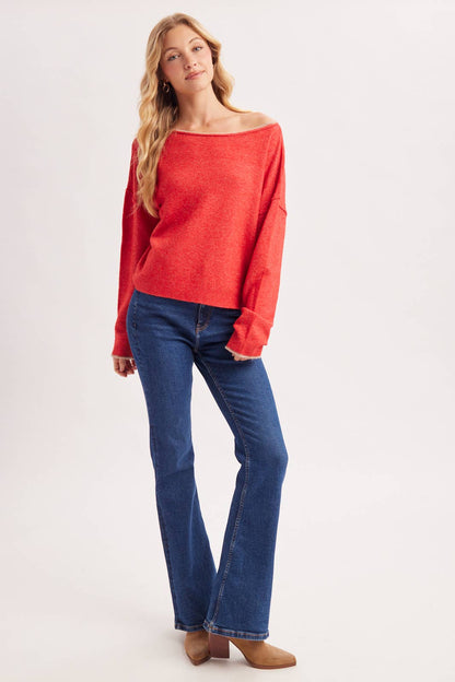 Boat Neck Rolled Trim Sweater