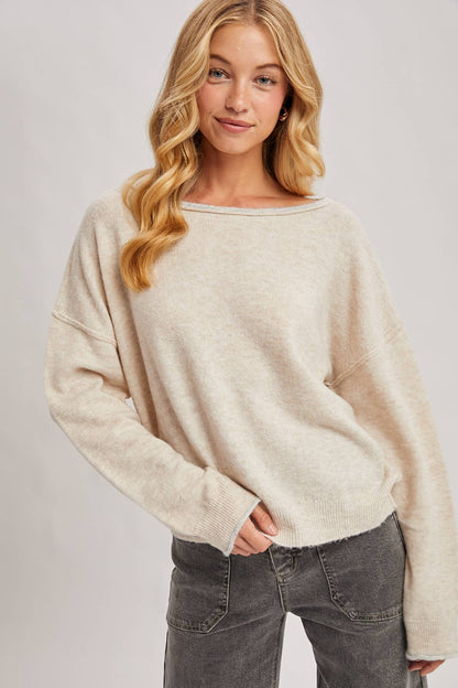 Boat Neck Rolled Trim Sweater