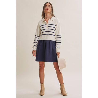 Striped Polo Sweater Mini Dress