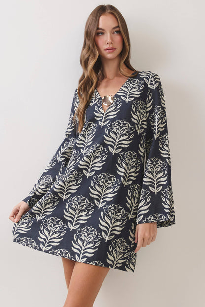 Floral Print Metal Ring Mini Dress