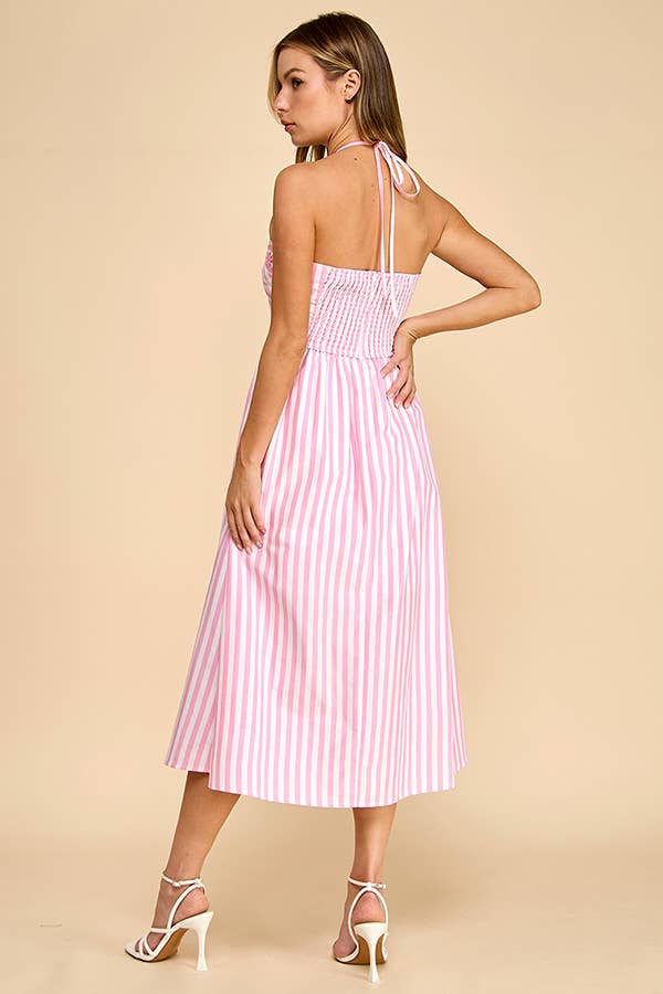 Scalloped halter neckline midi dress