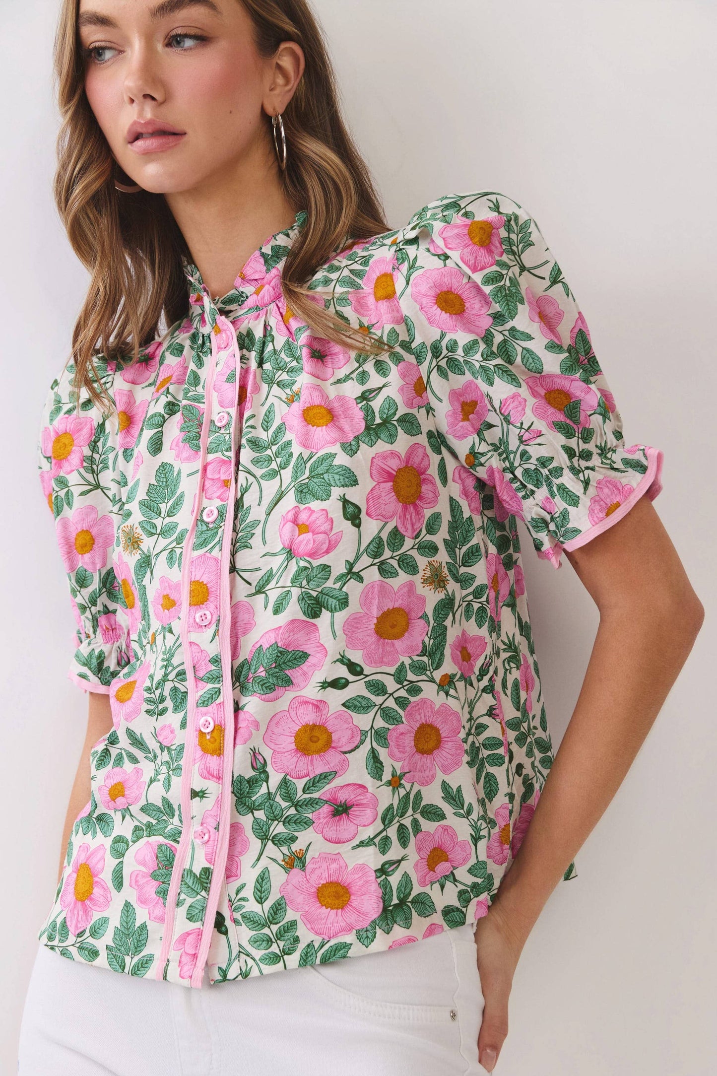 Floral Print Puff Sleeve Blouse