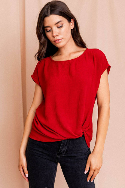 Solid Tee w/Front Knot Detail