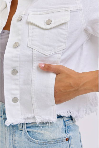 Uneven White Denim Frayed Jacket