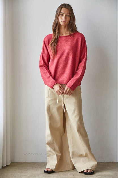 Rolled Round Neck Knit Sweater