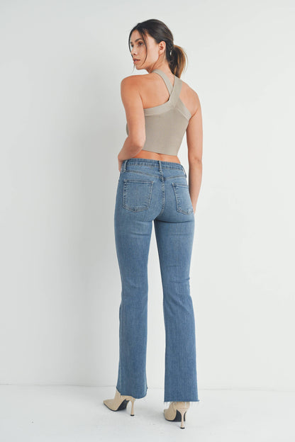High Rise Scissor Cut Flare- Med wash