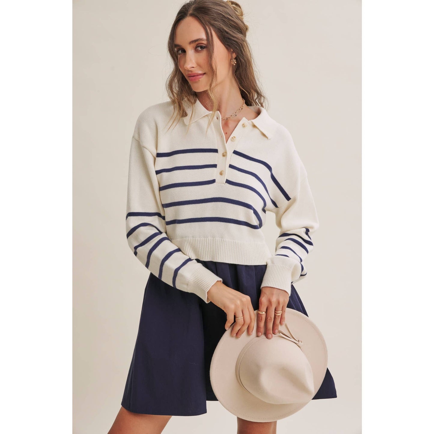 Striped Polo Sweater Mini Dress
