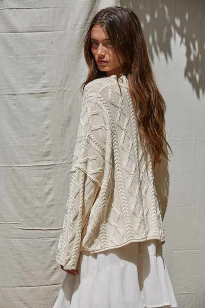 V-Neck Cable Knit Cardigan Top