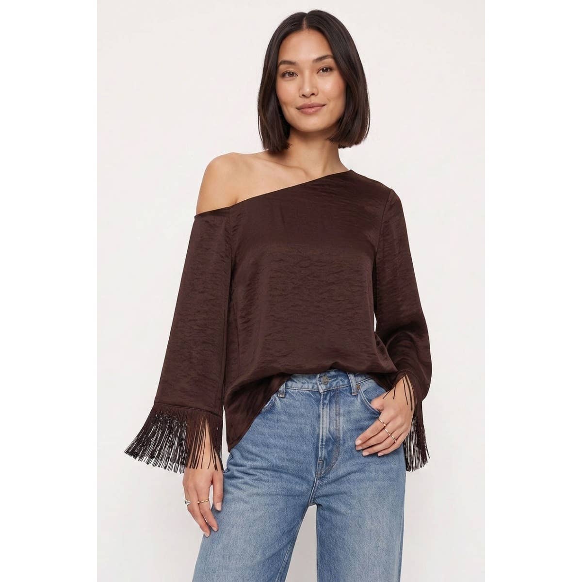 Fringe Sleeve Off Shoulder Blouse