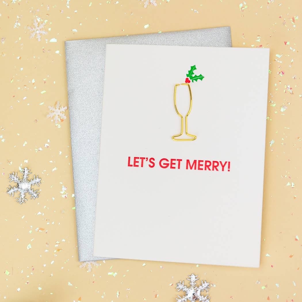 Let's Get Merry Letterpress Card with Cocktail Paper Clip