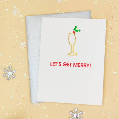 Let's Get Merry Letterpress Card with Cocktail Paper Clip