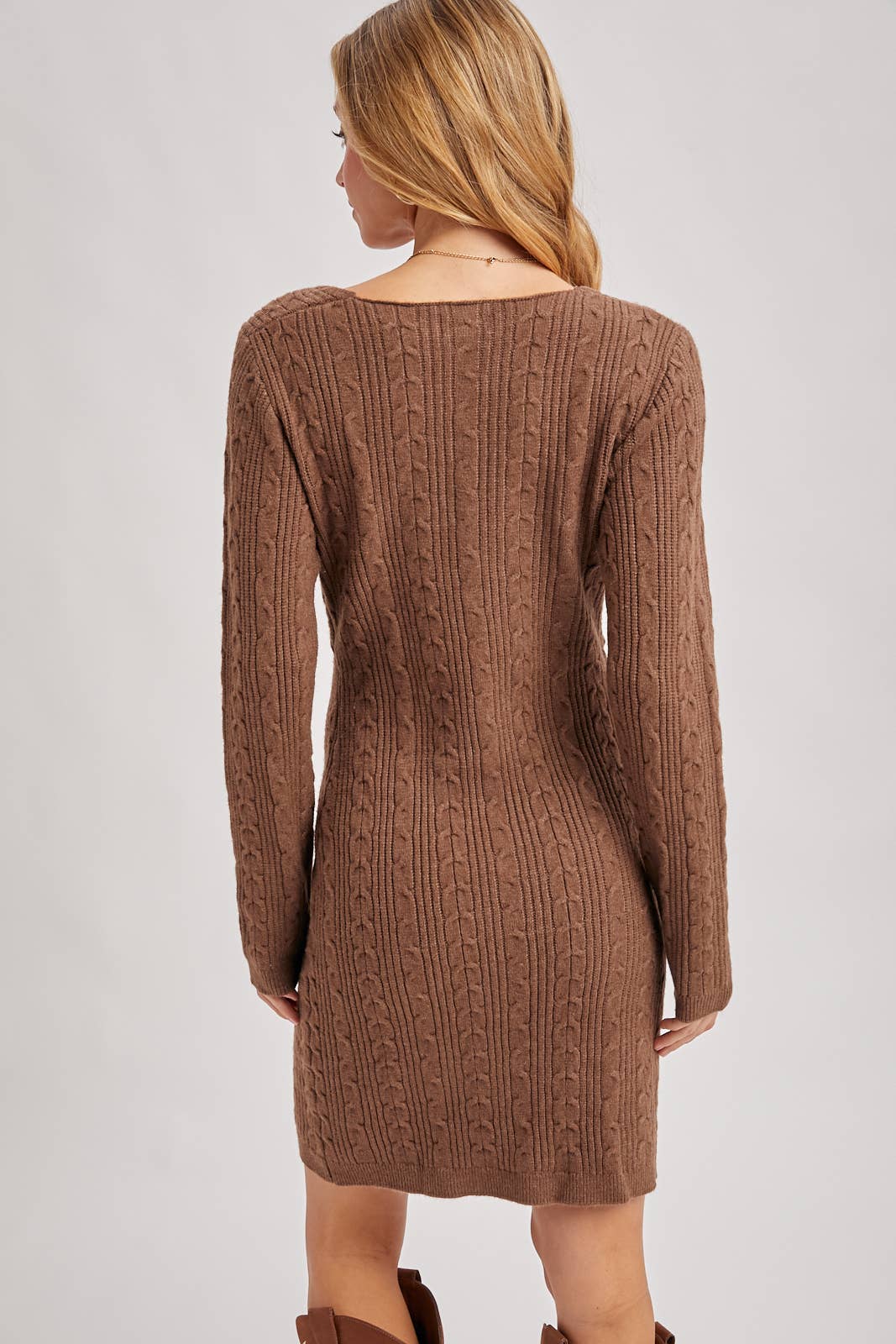V-Neck Cable Knit Sweater Wrap Dress