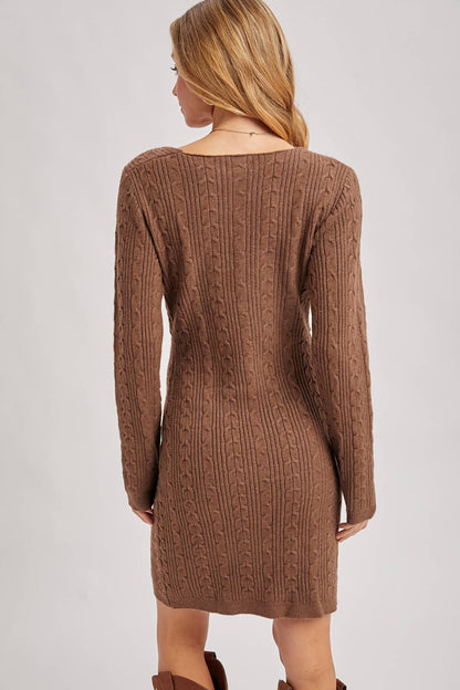 V-Neck Cable Knit Sweater Wrap Dress
