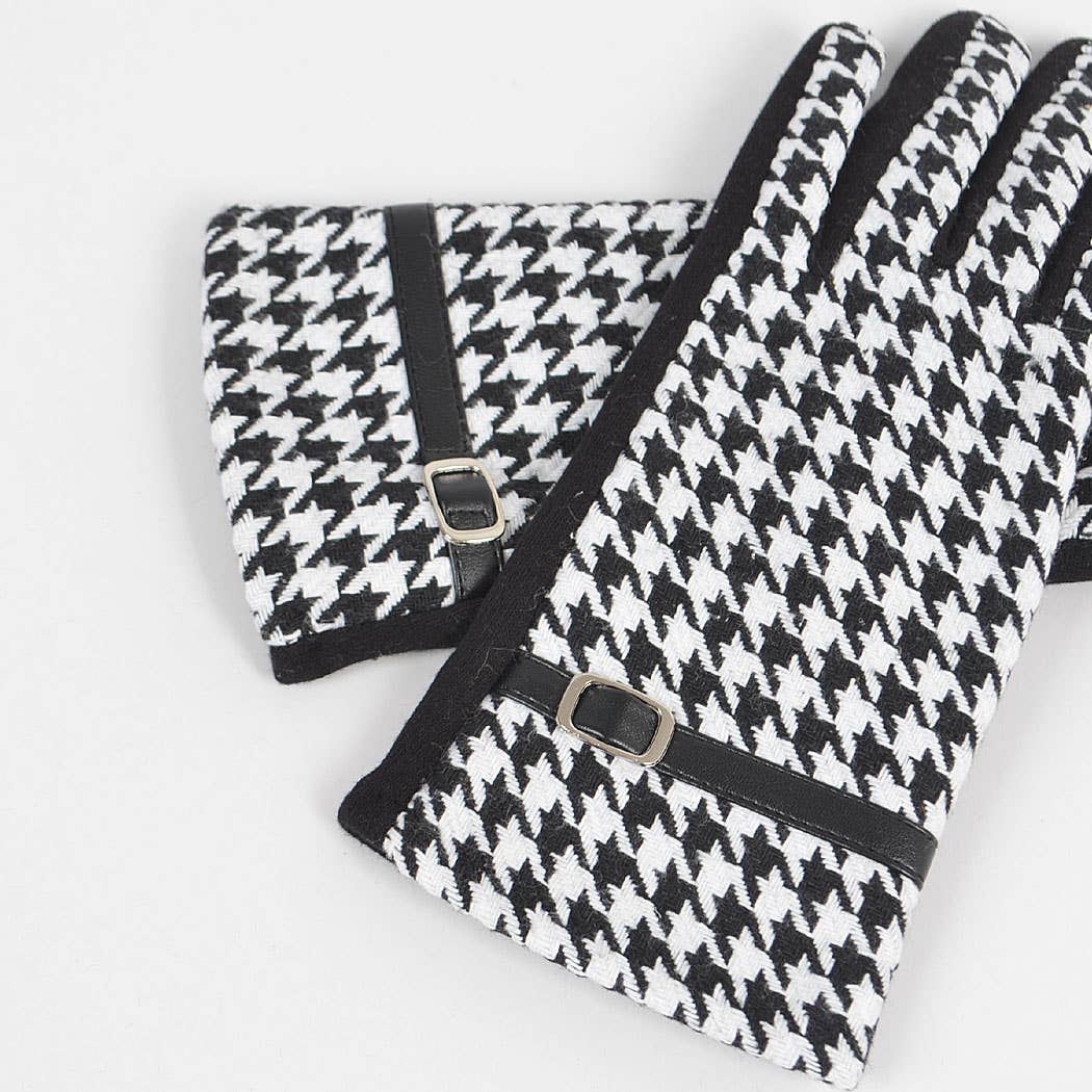 Houndstooth Print Gloves