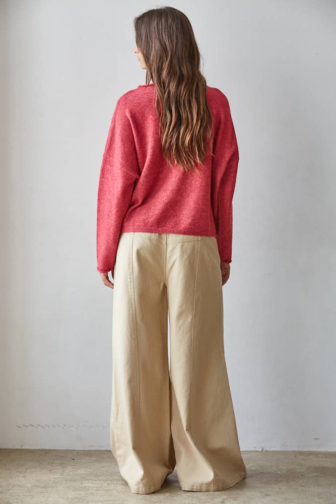 Rolled Round Neck Knit Sweater
