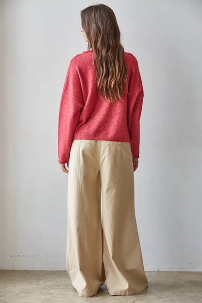 Rolled Round Neck Knit Sweater