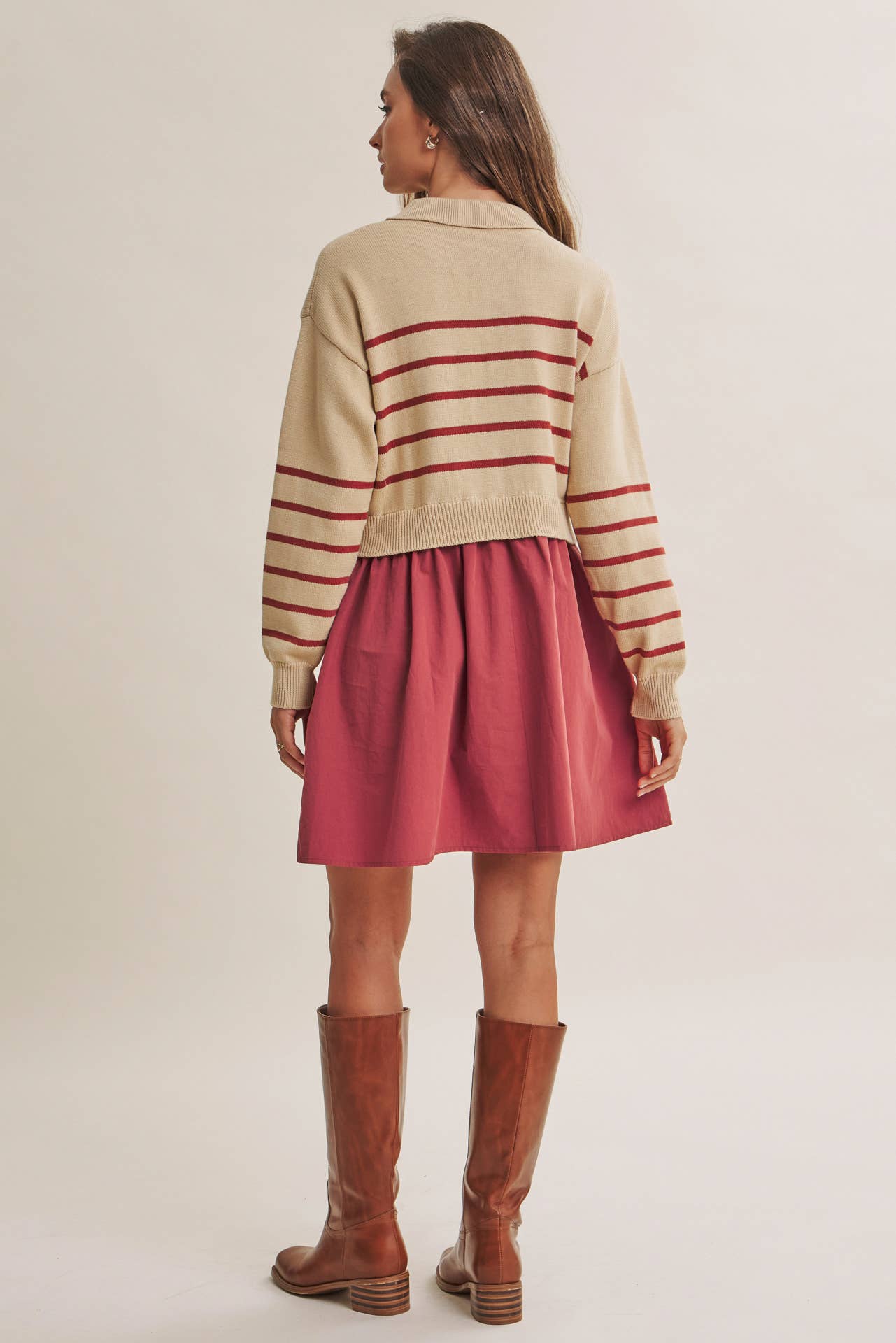 Striped Polo Sweater Mini Dress