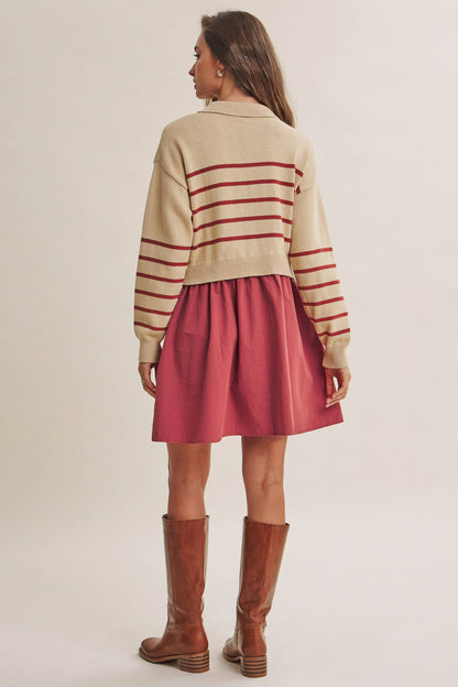 Striped Polo Sweater Mini Dress