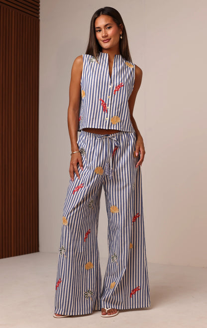 Beaded Beach Pant in Poolside Picnic