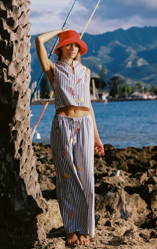 Beaded Beach Pant in Poolside Picnic