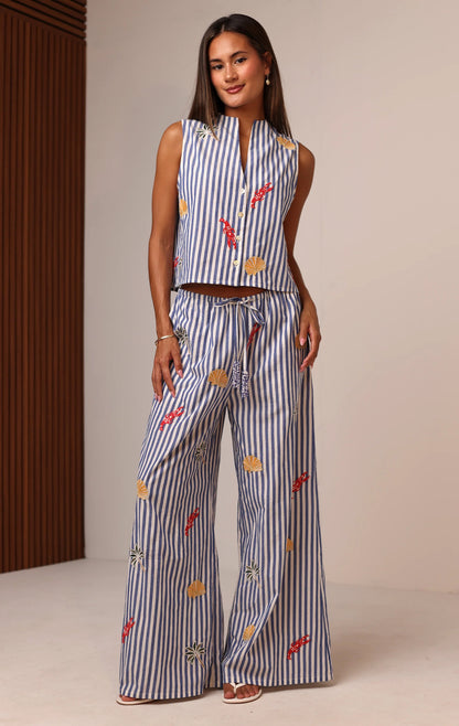 Beaded Beach Pant in Poolside Picnic