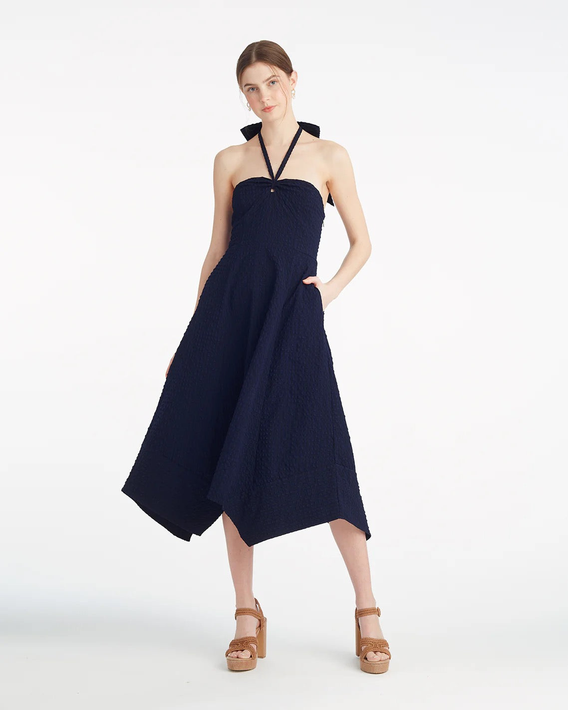 Violeta Halter Neck Dress in Seersucker
