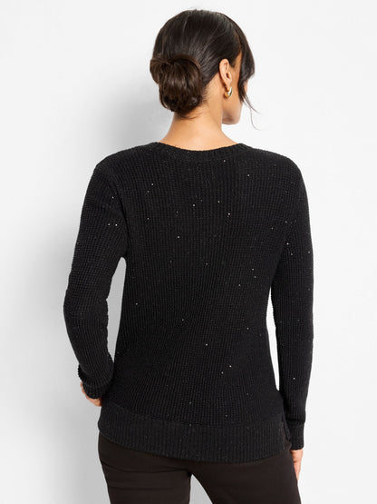 Shimmer Waffle V-Neck Sweater