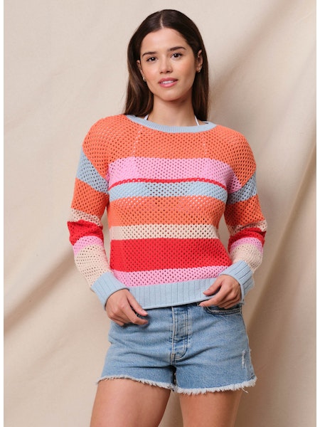 Mesh Stripe Pullover Sweater