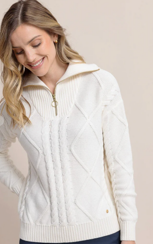 Marta Cable Knit Quarter Zip Sweater