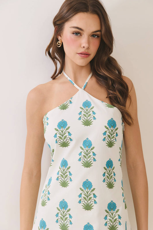 Floral Halter Side Zip Mini Dress