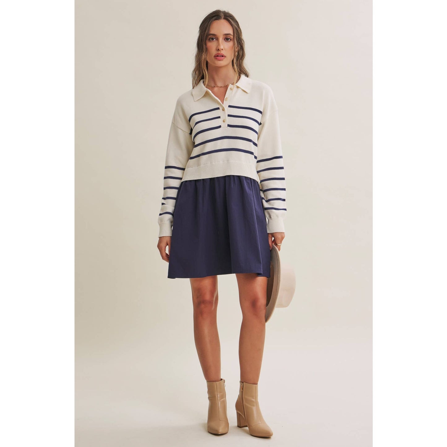 Striped Polo Sweater Mini Dress