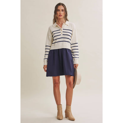 Striped Polo Sweater Mini Dress