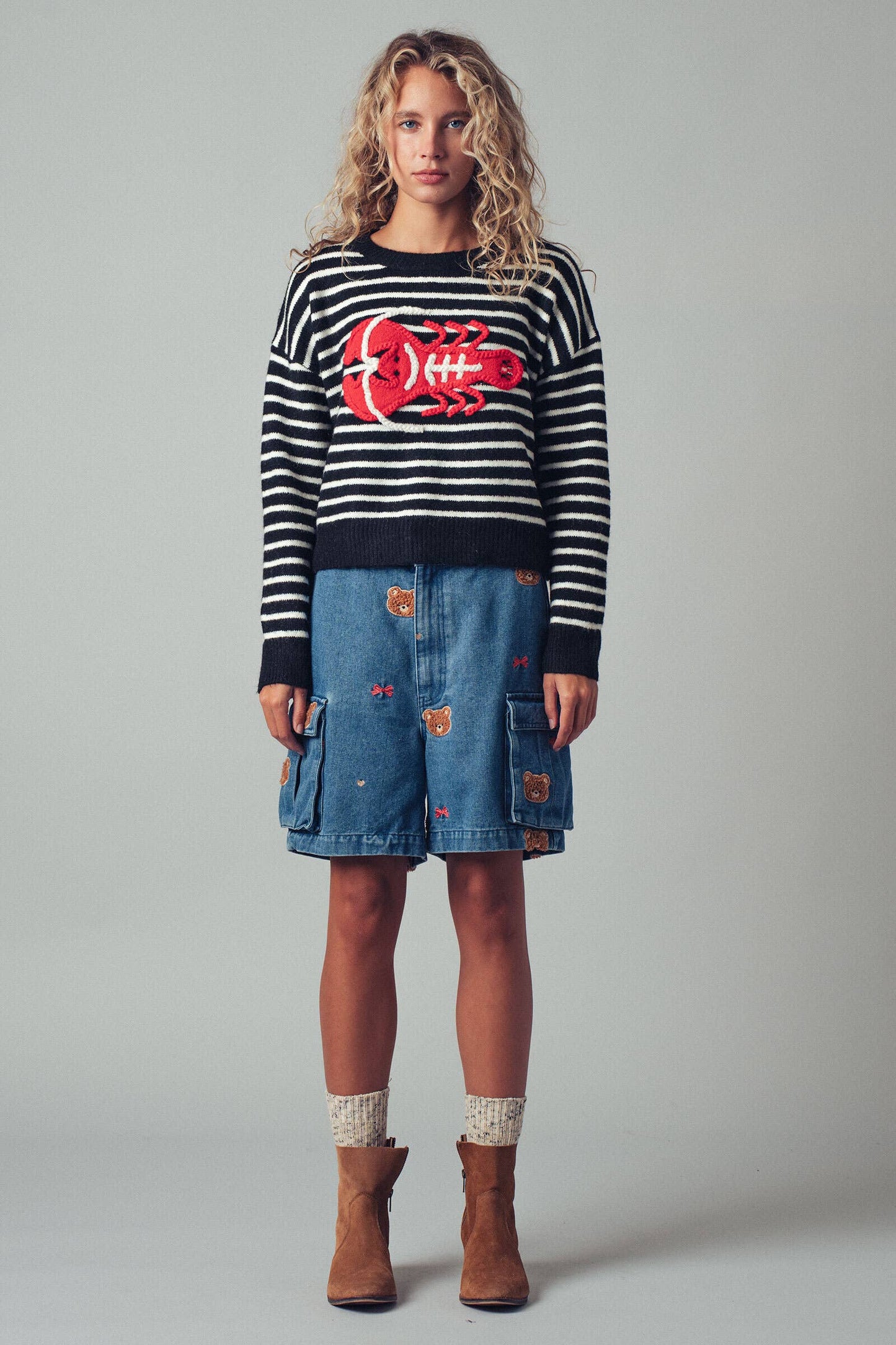 Embroidered Red Lobster Sweater