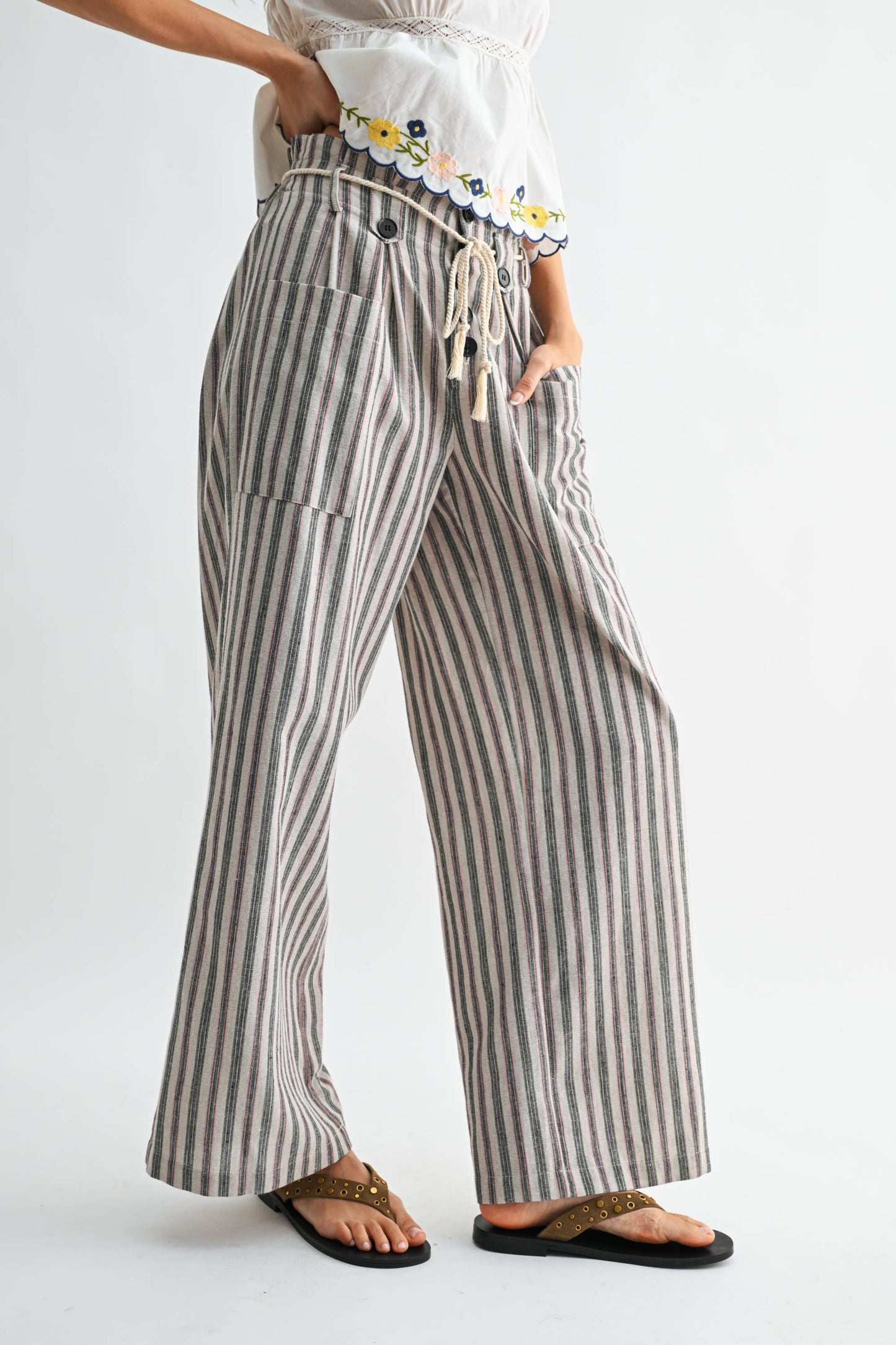 Striped Linen-Blend WL Pant