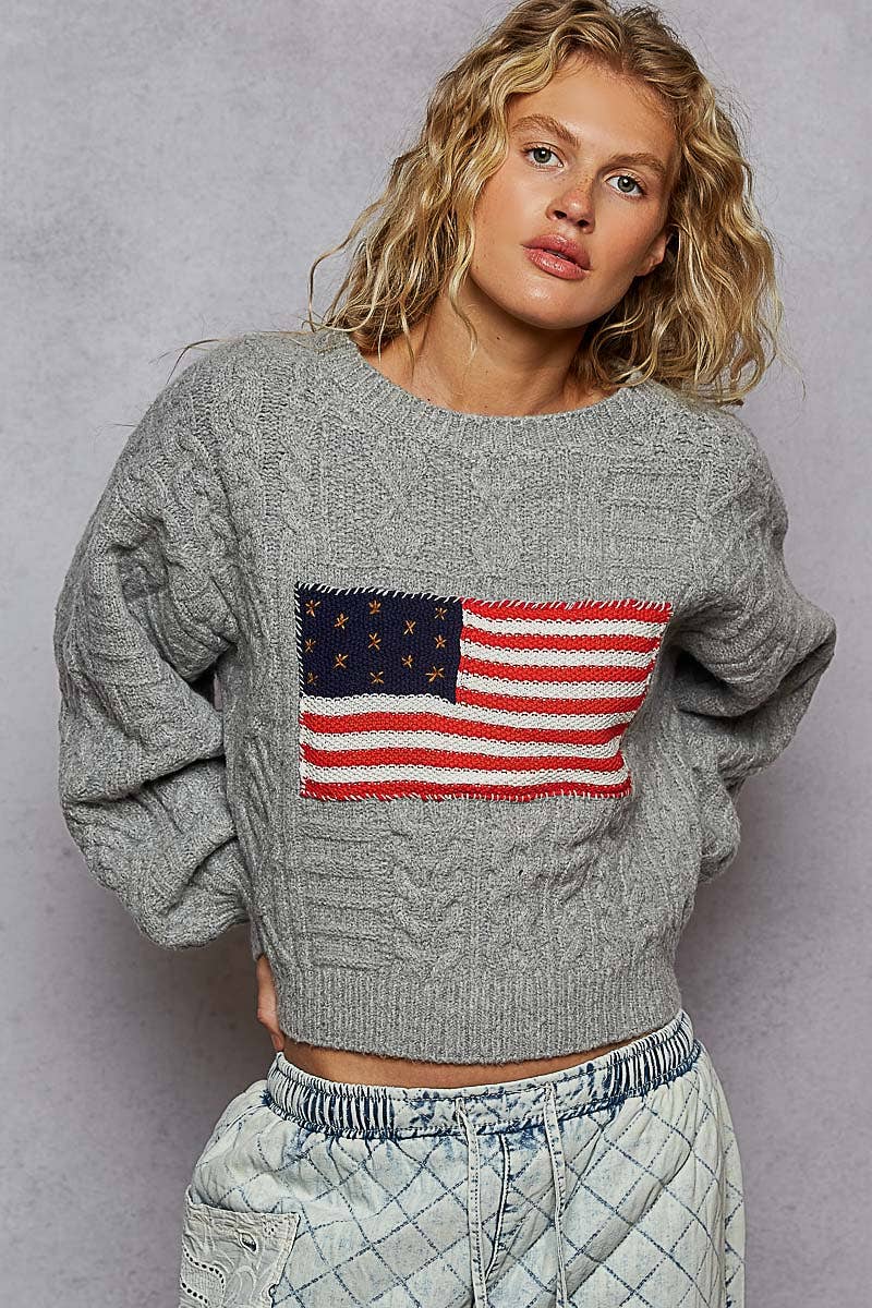USA flag contrast stitch detail sweater