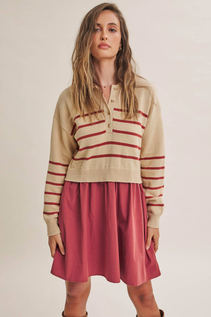 Striped Polo Sweater Mini Dress