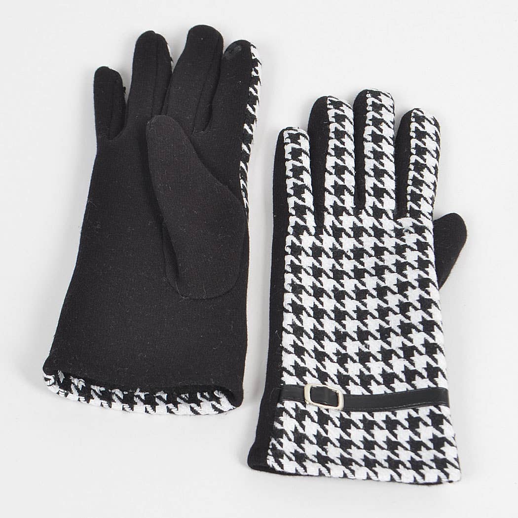 Houndstooth Print Gloves
