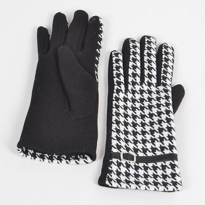 Houndstooth Print Gloves