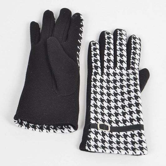 Houndstooth Print Gloves
