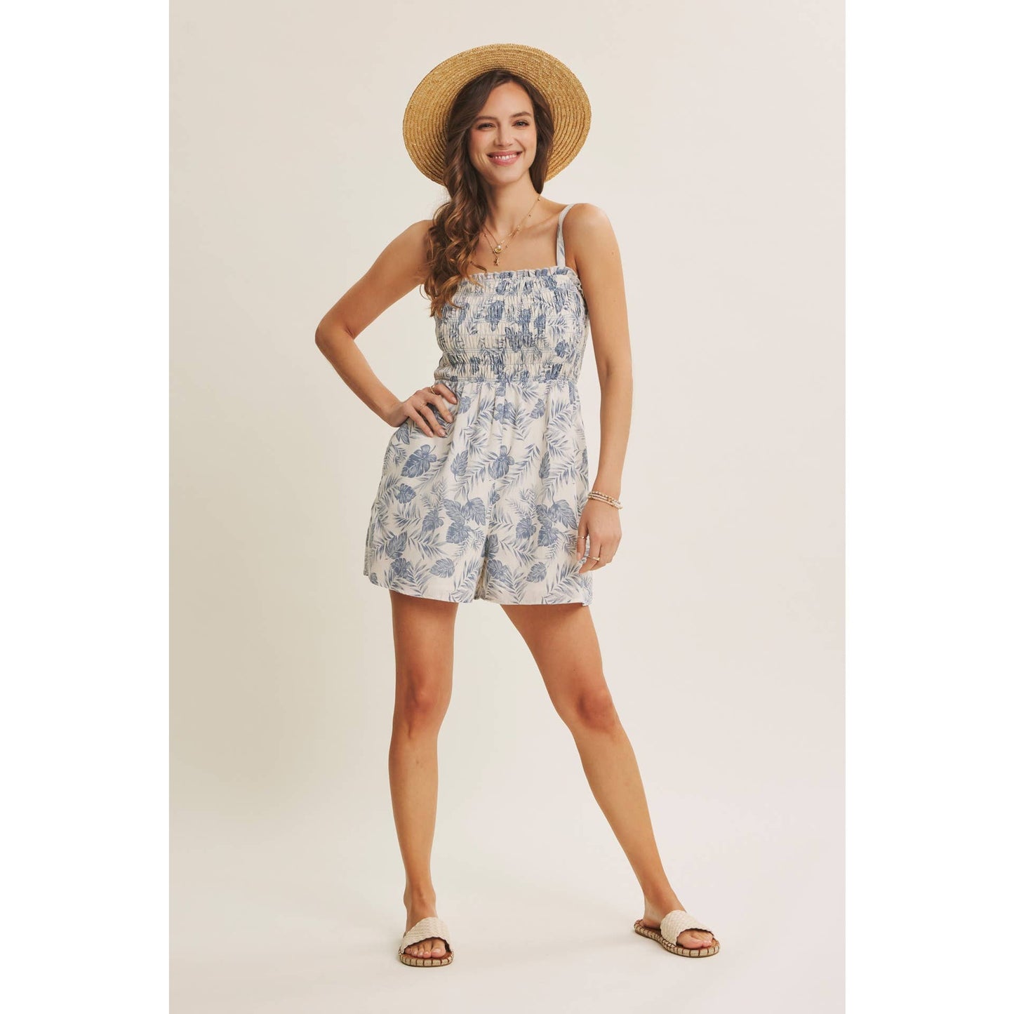 Palm Leaf Smocked Romper