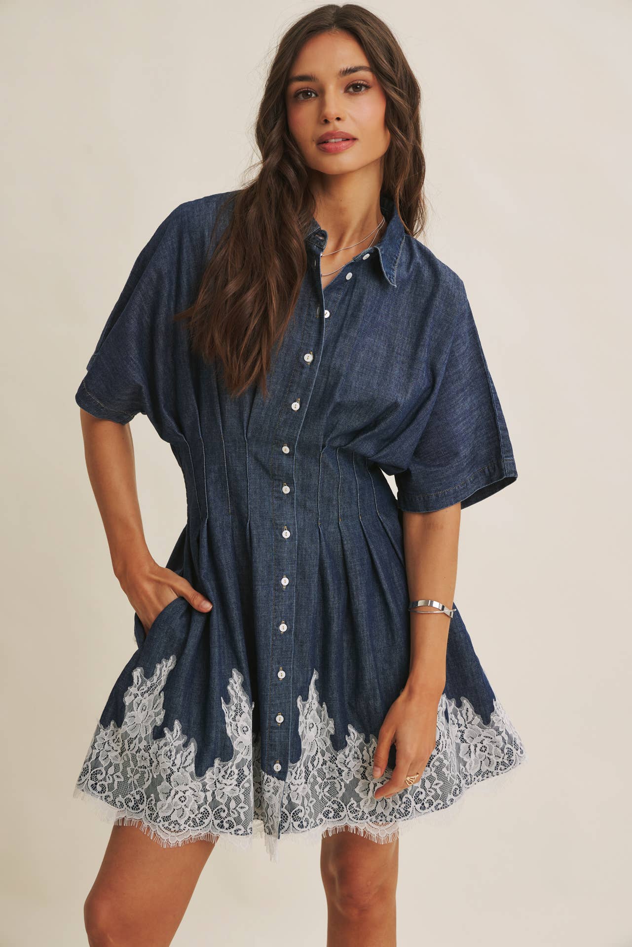 Lace Hem Pleated Mini Dress