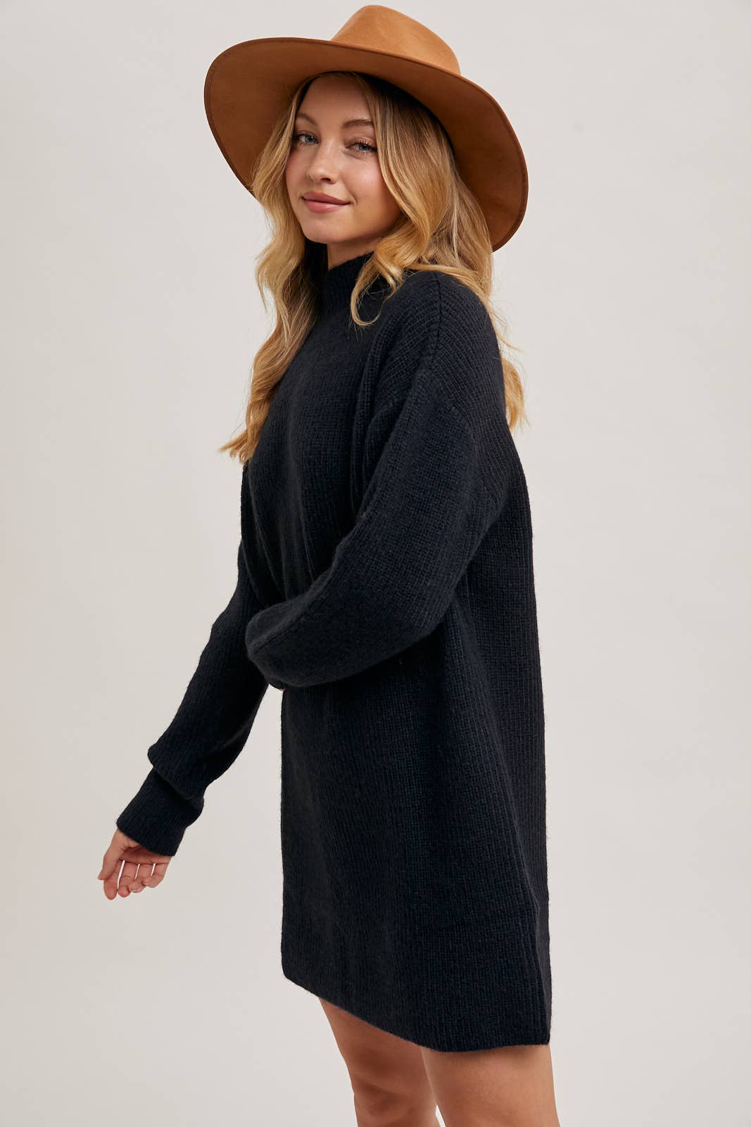 Mock Neck Knit Sweater Mini Dress