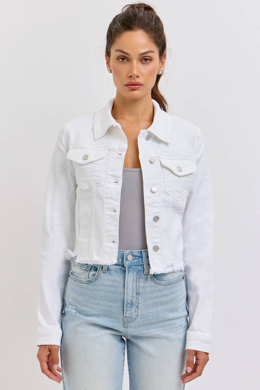 Uneven White Denim Frayed Jacket