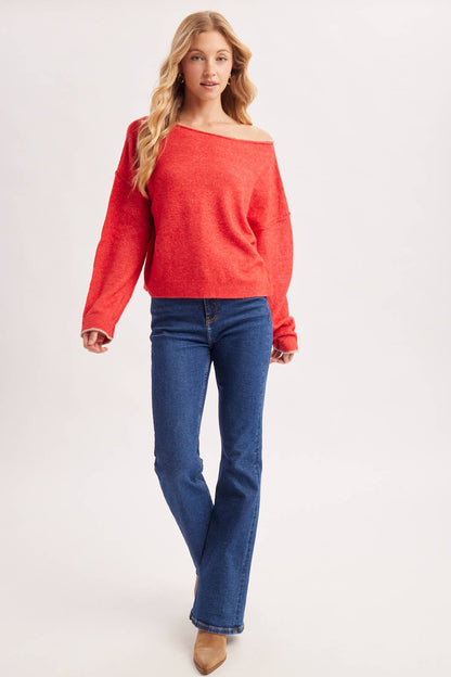 Boat Neck Rolled Trim Sweater