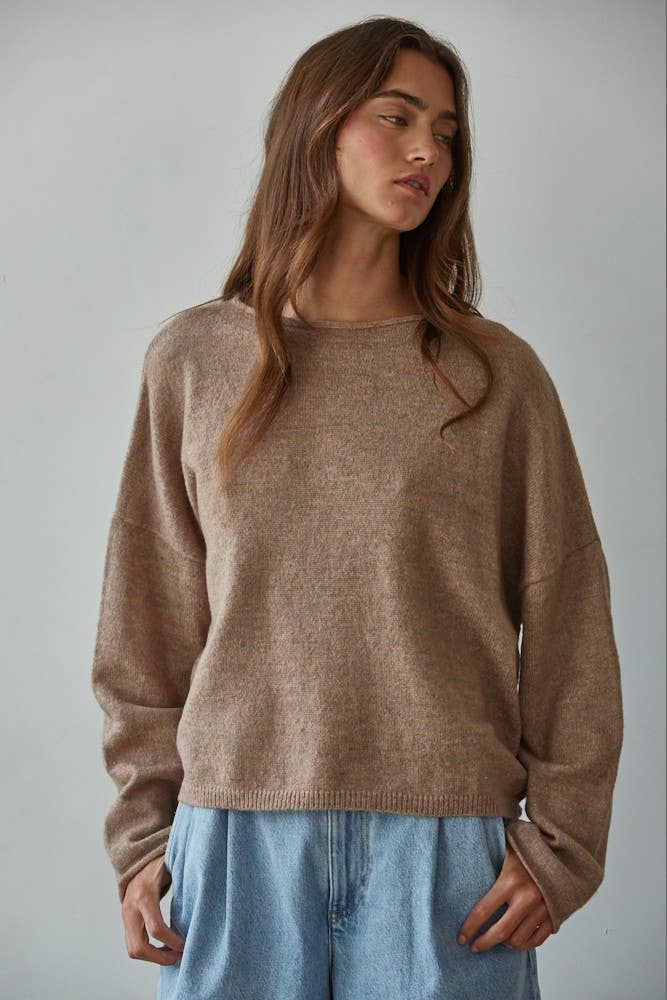 Rolled Round Neck Knit Sweater