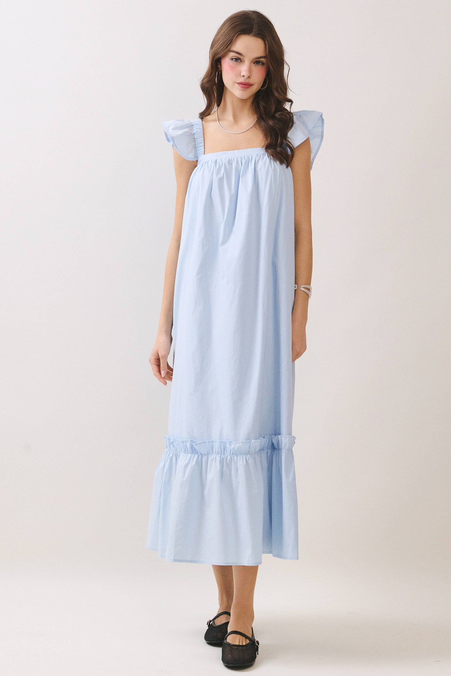 Ruffled Cap Sleeve Midi Dress