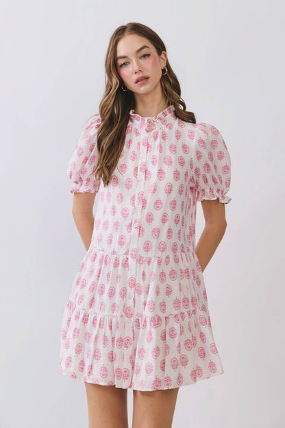 Floral Print Puff Sleeve Mini Dress