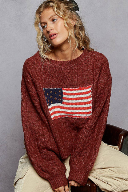 USA flag contrast stitch detail sweater