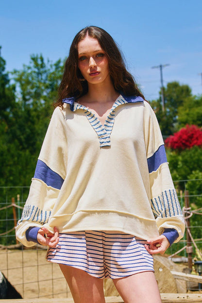 French Terry Knit Colorblock Top